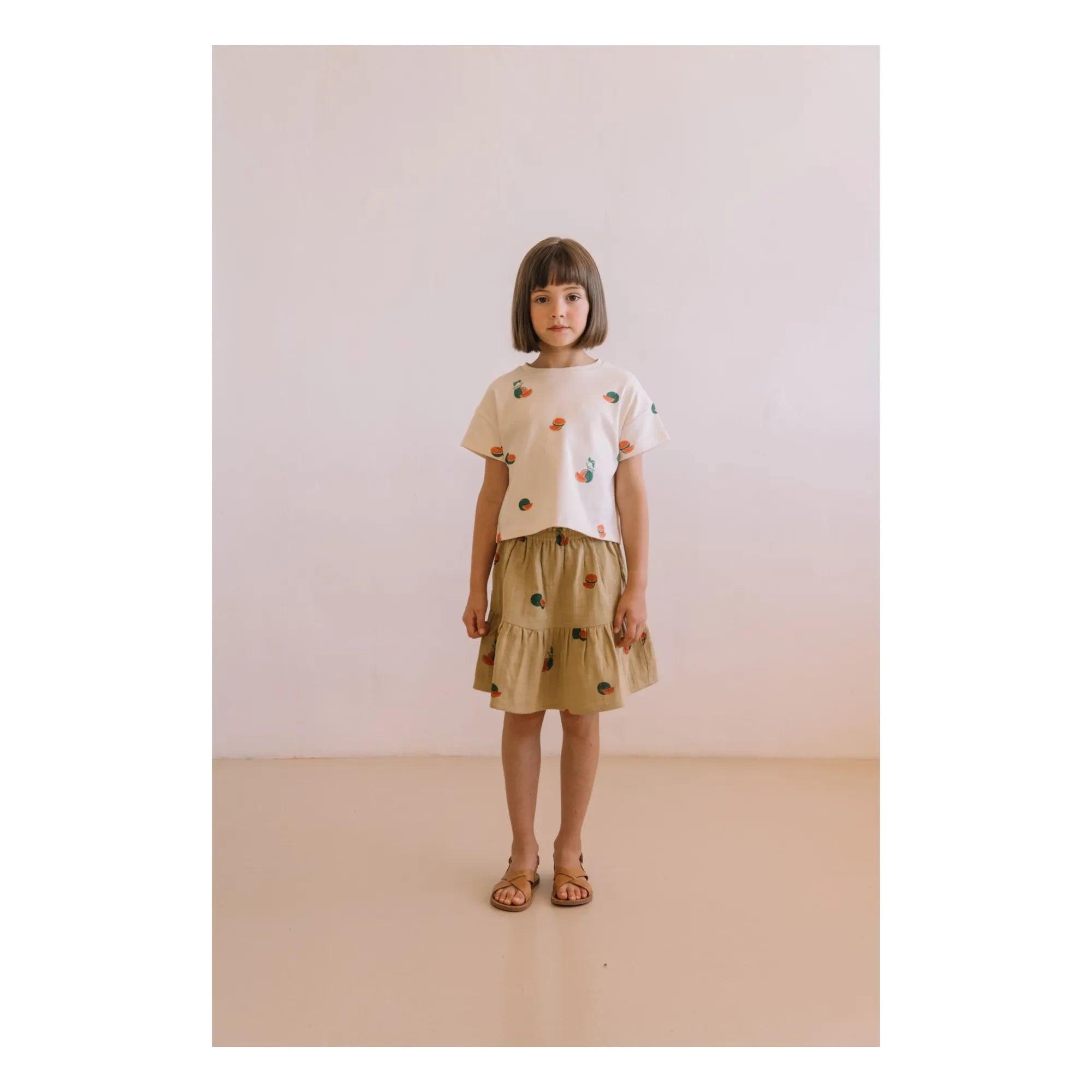 Studio Bohème - Crop Flow Tişört Karpuzlu Organik Pamuk | Ekru
