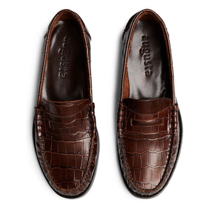 Augusta - Zoe Crocodile Pattern Loafer Shoes | Chocolate