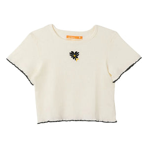 Fabula - Ribbed Floral T-Shirt | White