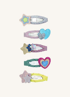 Mimi & Lula - 5'li Kalp ve Yıldız Saç Tokası Seti | Pembe