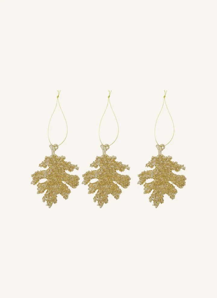 House Doctor - Gliz Leaf Christmas Decoration - 3-Piece Set | Gold