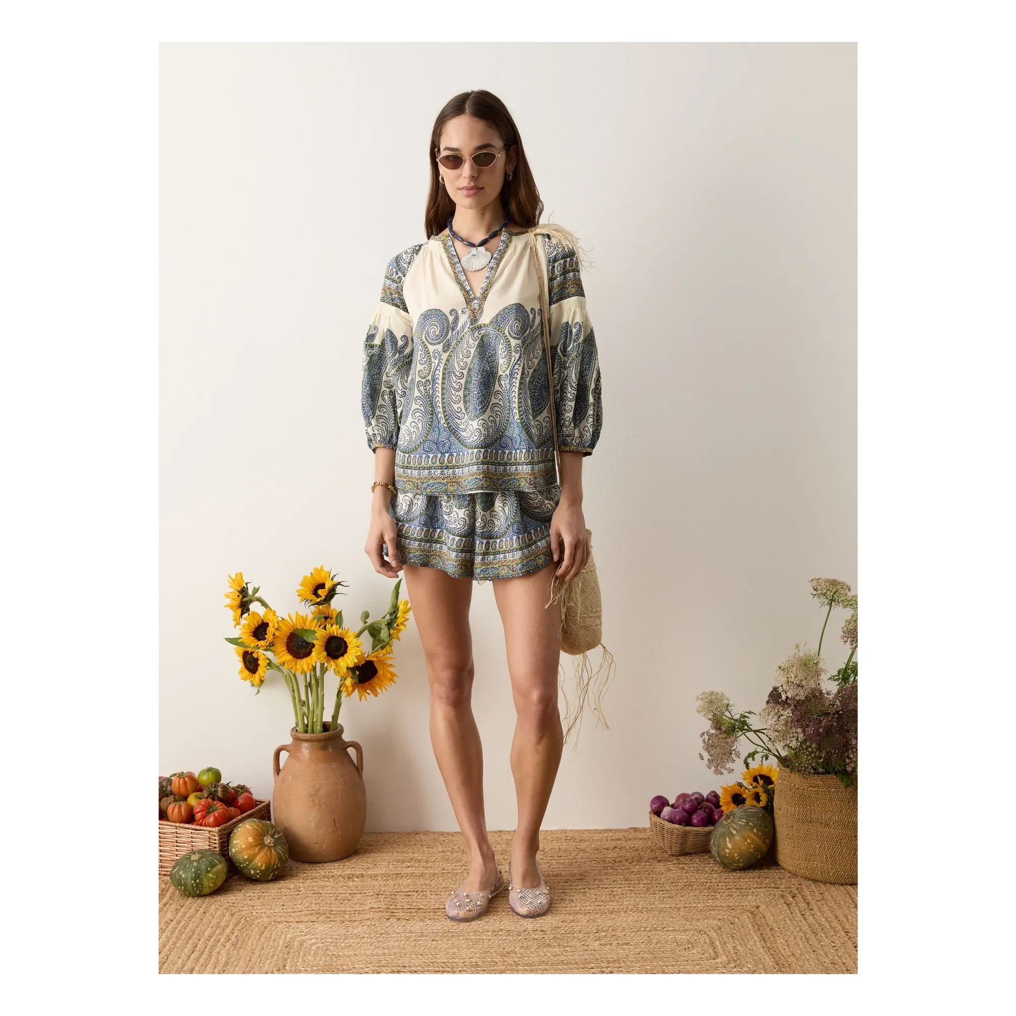 Boteh - Arcadia Cotton Gathered Blouse | Lapis Lazuli