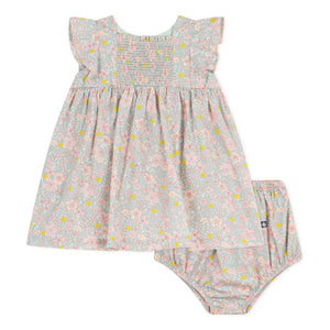 Petit Bateau - Organic cotton floral print dress and bloomer set | Grey Blue