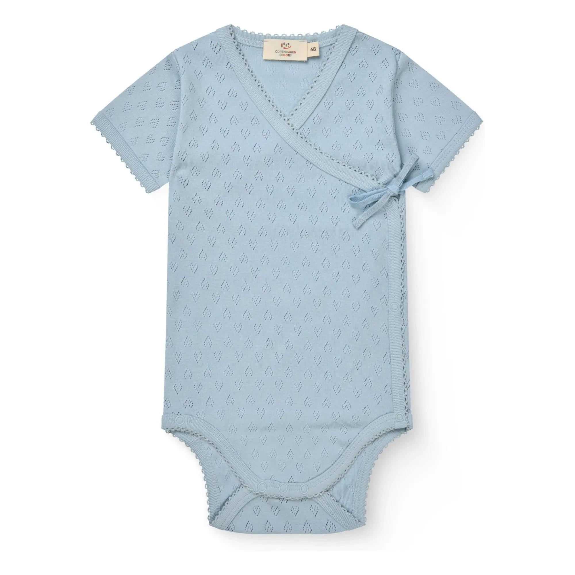 Copenhagen Colors - Organic Cotton Pointelle Cross-Front Bodysuit | Light Blue