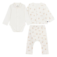 Petit Bateau - Organic Cotton Tubique Teddy Vest and Pant Set | White