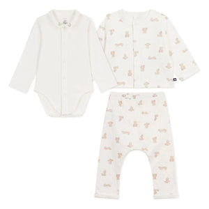 Petit Bateau - Organic Cotton Tubique Teddy Vest and Pant Set | White