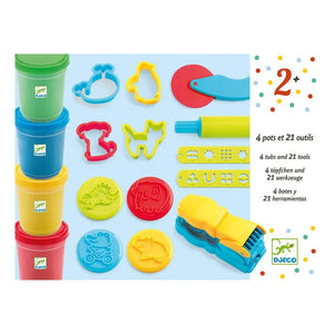 Djeco - 4 Playdough and 21 Vehicles Set