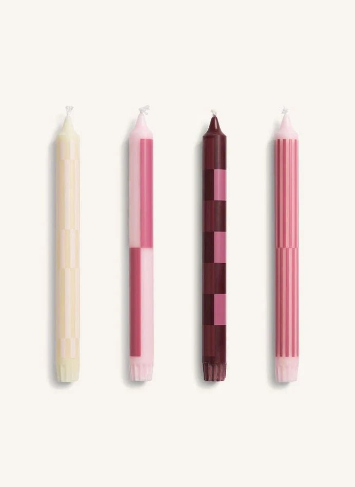 Hay - Patterned Candles - Set of 4 | Pink
