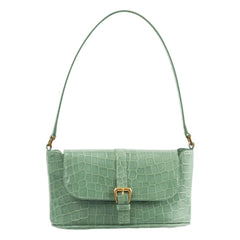 BY FAR - Miranda Baguette Crocodile Pattern Leather Bag | Mint Green