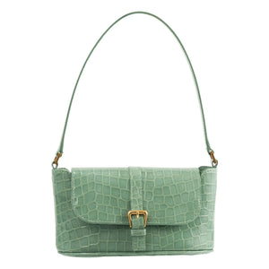 BY FAR - Miranda Baguette Crocodile Pattern Leather Bag | Mint Green