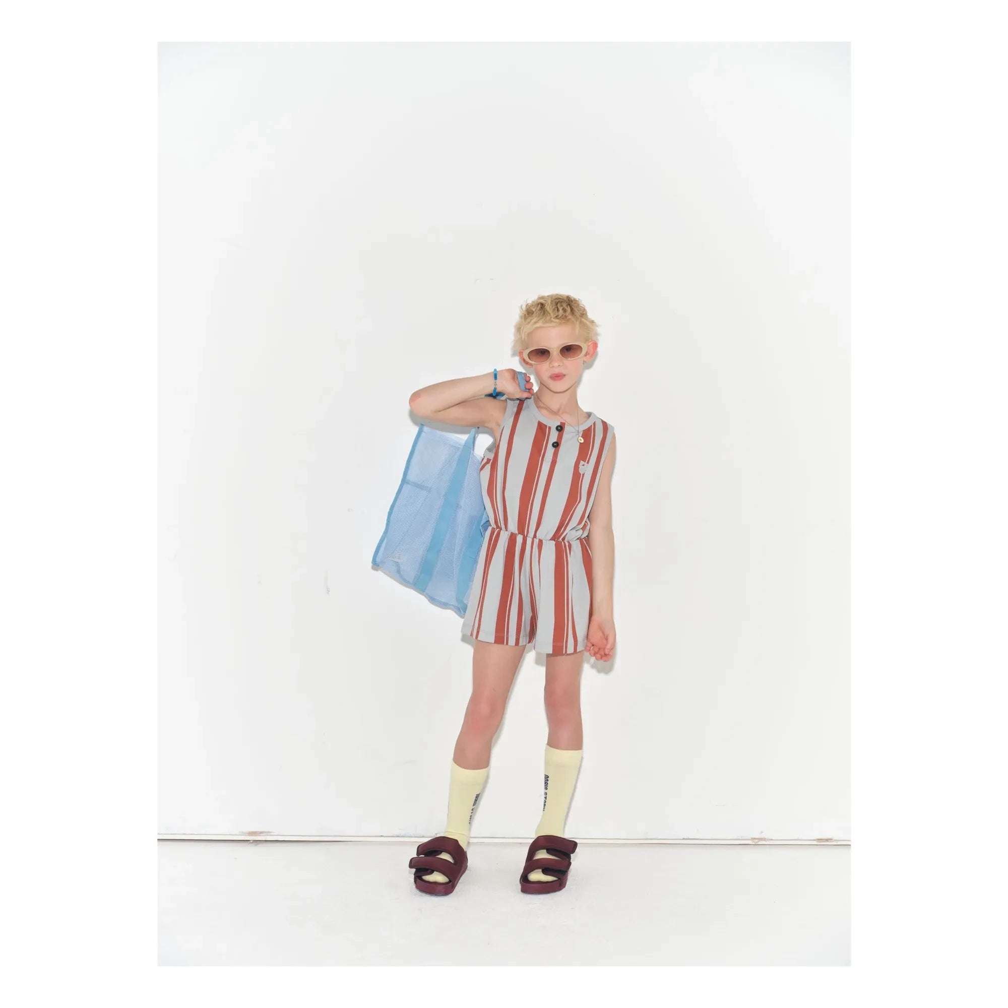 Main Story - Organic Cotton Striped Buttoned Jumpsuit | Light Blue