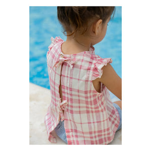 1+ in the family - Ferrosa Linen Checkered Blouse | Powder Pink