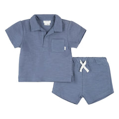 Petit Lem - Organic Cotton Towel T-Shirt and Shorts Set | Blue