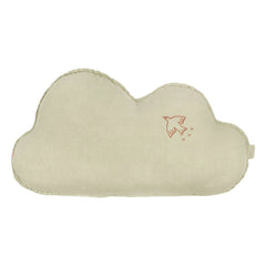 Nobodinoz - Cloud Pillow with Bird Embroidery - French Linen | Matcha Green