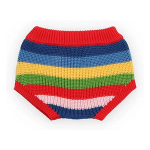the new society - Canela Striped Organic Cotton Knit Baby Bloomer | Red