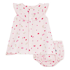 Petit Bateau - Organic cotton gauze floral dress and bloomer set | Pink