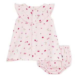 Petit Bateau - Organic cotton gauze floral dress and bloomer set | Pink