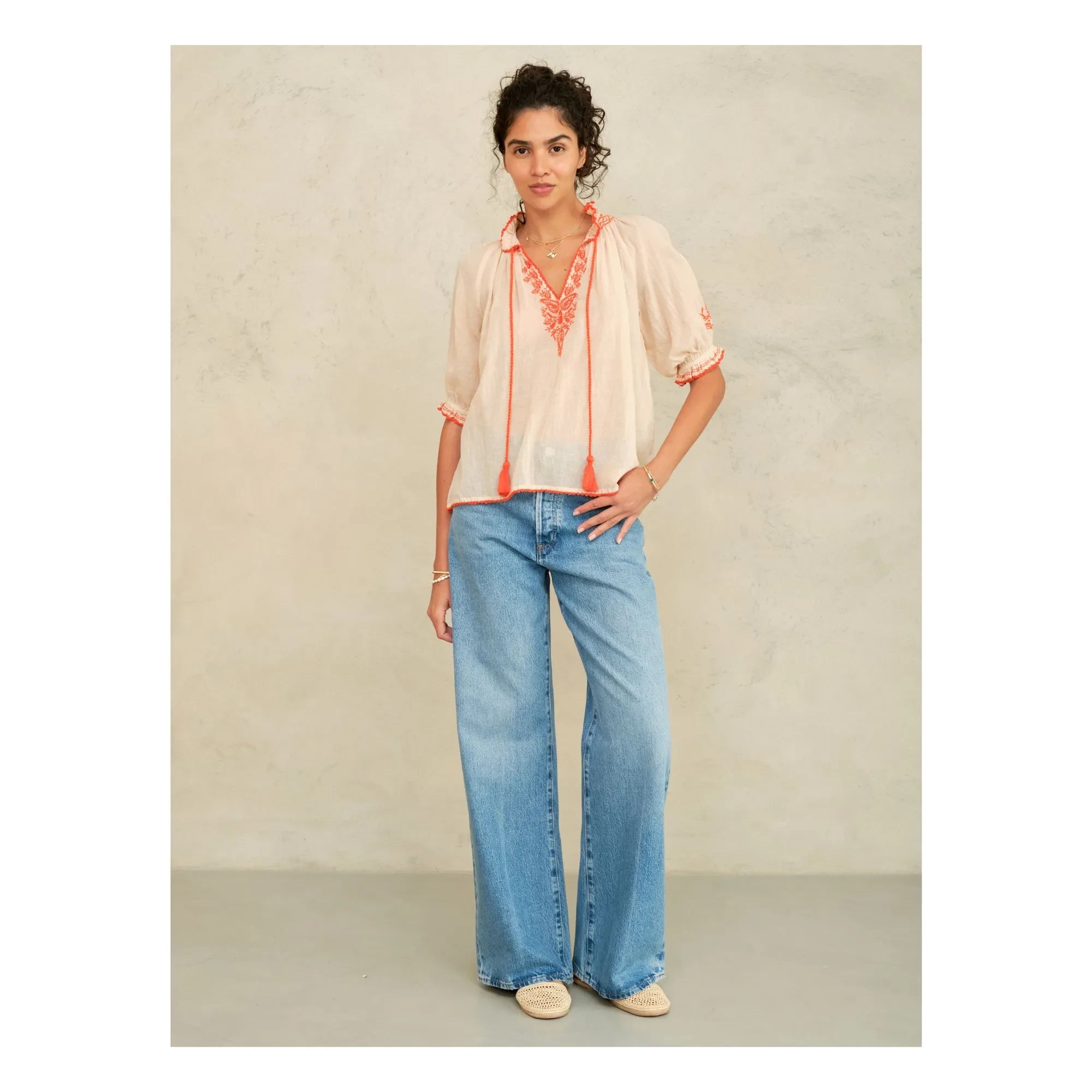 M.A.B.E. - Talia Cotton Blouse | Coral Orange