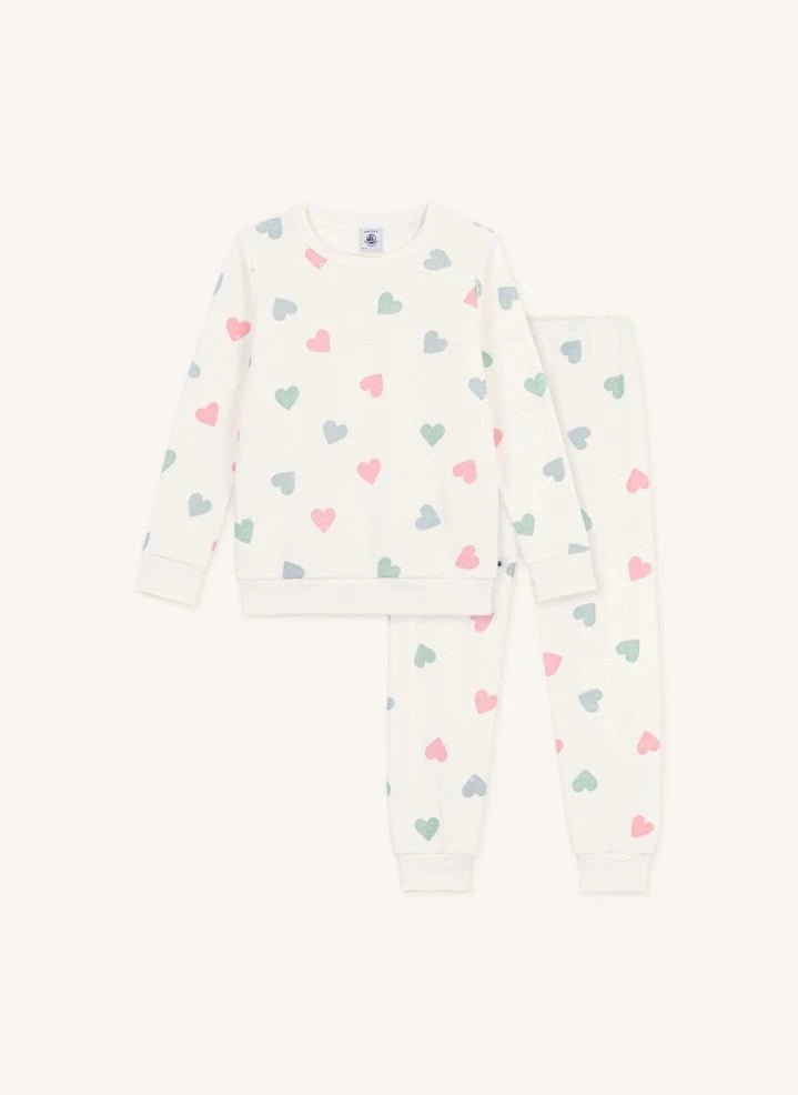 Petit Bateau - Heart Pajamas Sponge Modal | Ecru