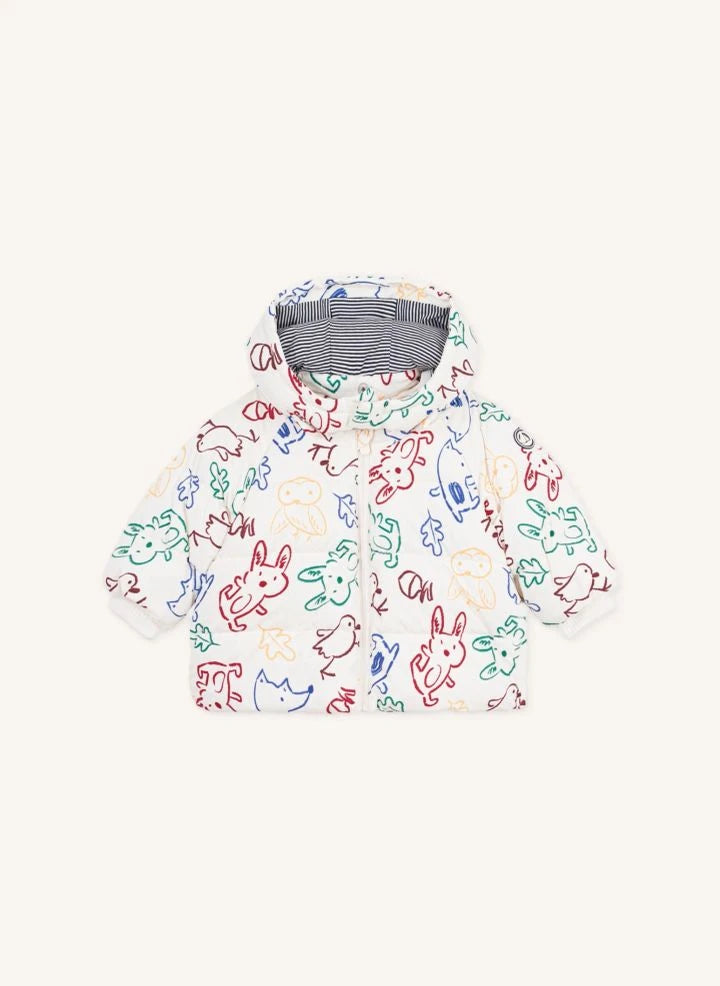 Petit Bateau - Ecru Baby Animal Print Down Jacket