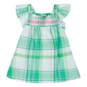 Bonton - Louise Checked Gathered Dress | Green