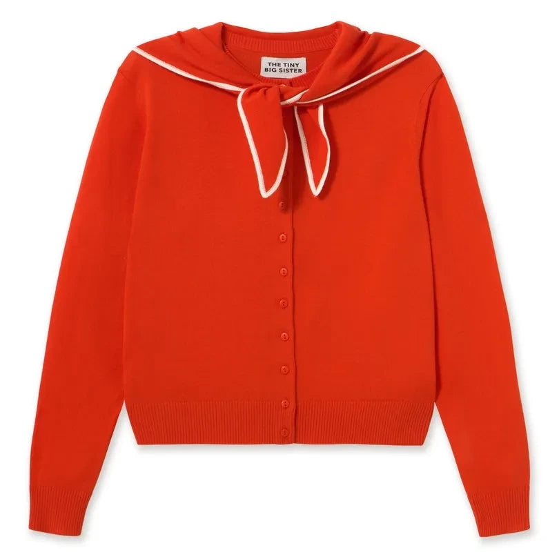 The Tiny Big Sister - Lara Scarf-Neck Wool Cardigan | Red