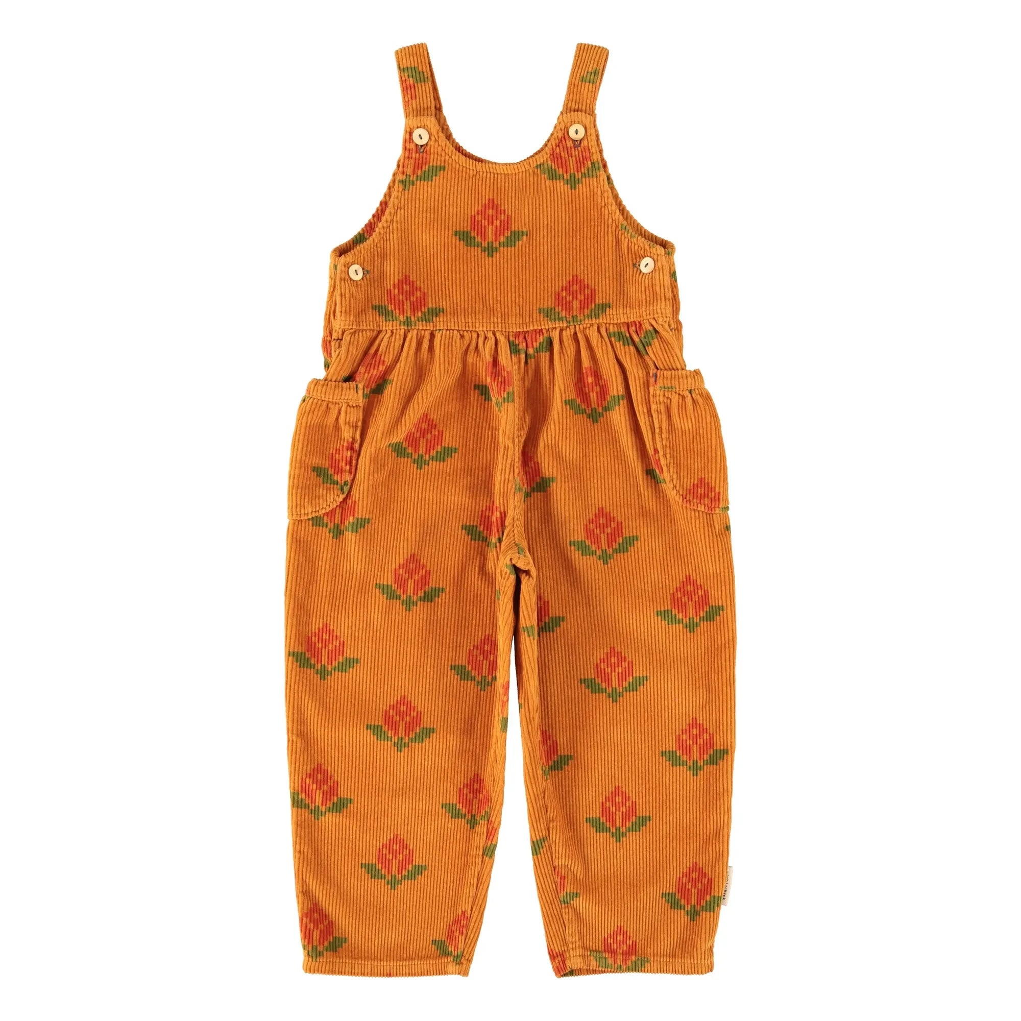 Piupiuchick - Organic Cotton Marigold Floral Dungarees | Camel