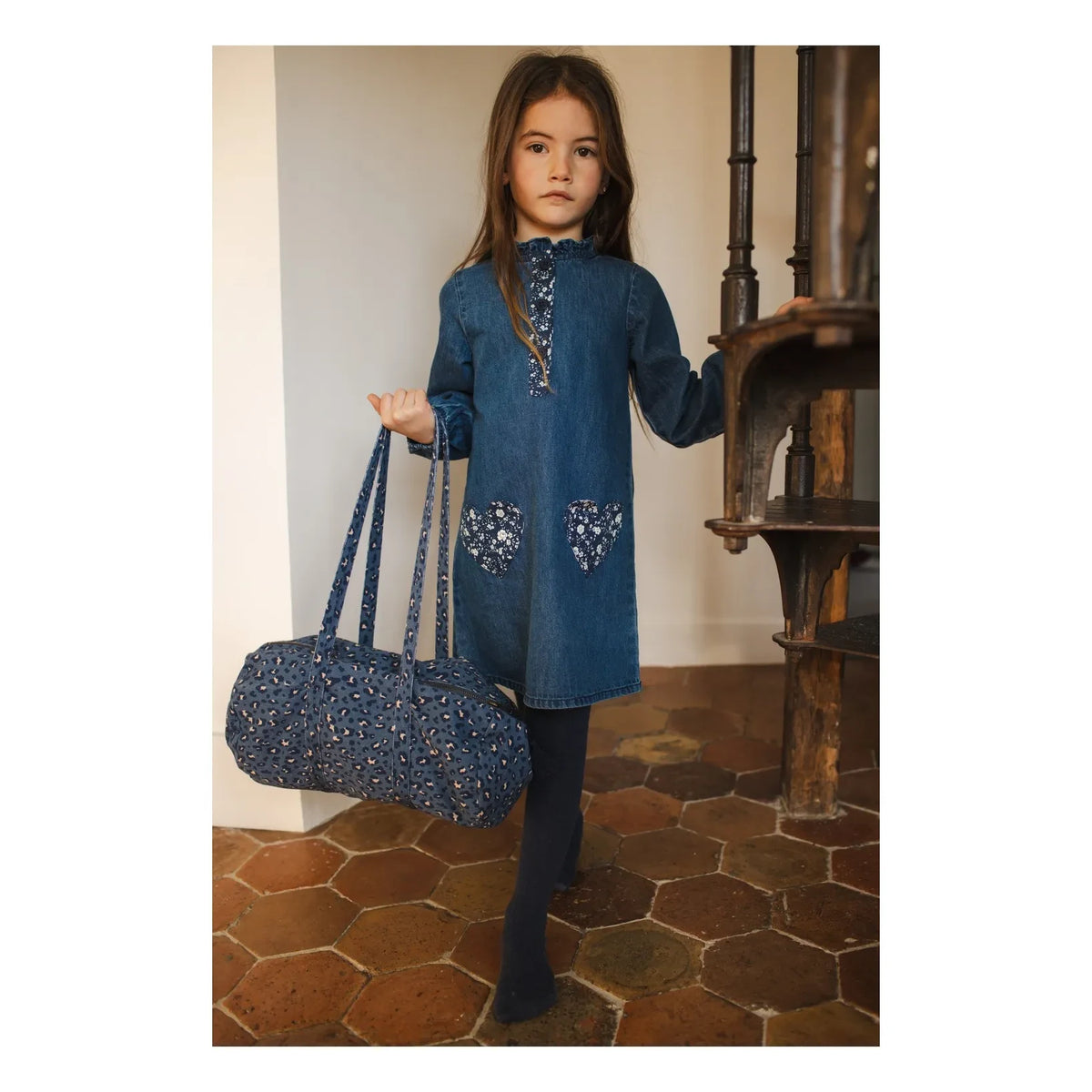 Louis Louise - Leopard Print Denim Pom-pom Bag | Light Blue