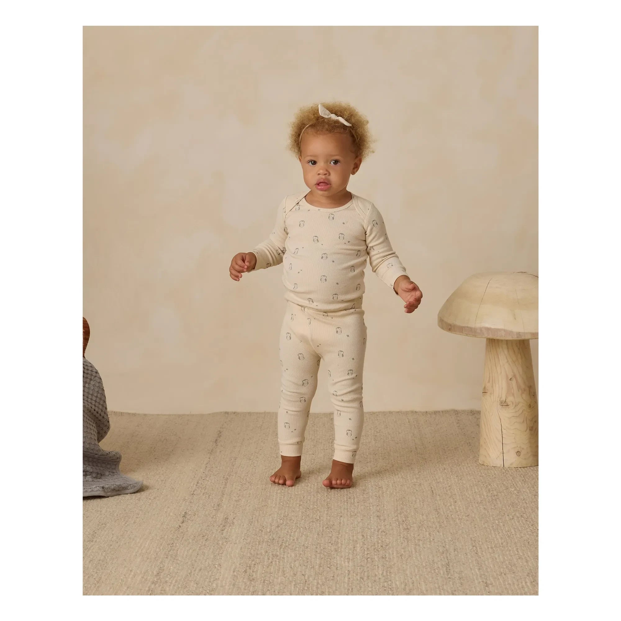 Quincy Mae - Organic Cotton Hazelnut Ribbed Top and Leggings Set | Ecru
