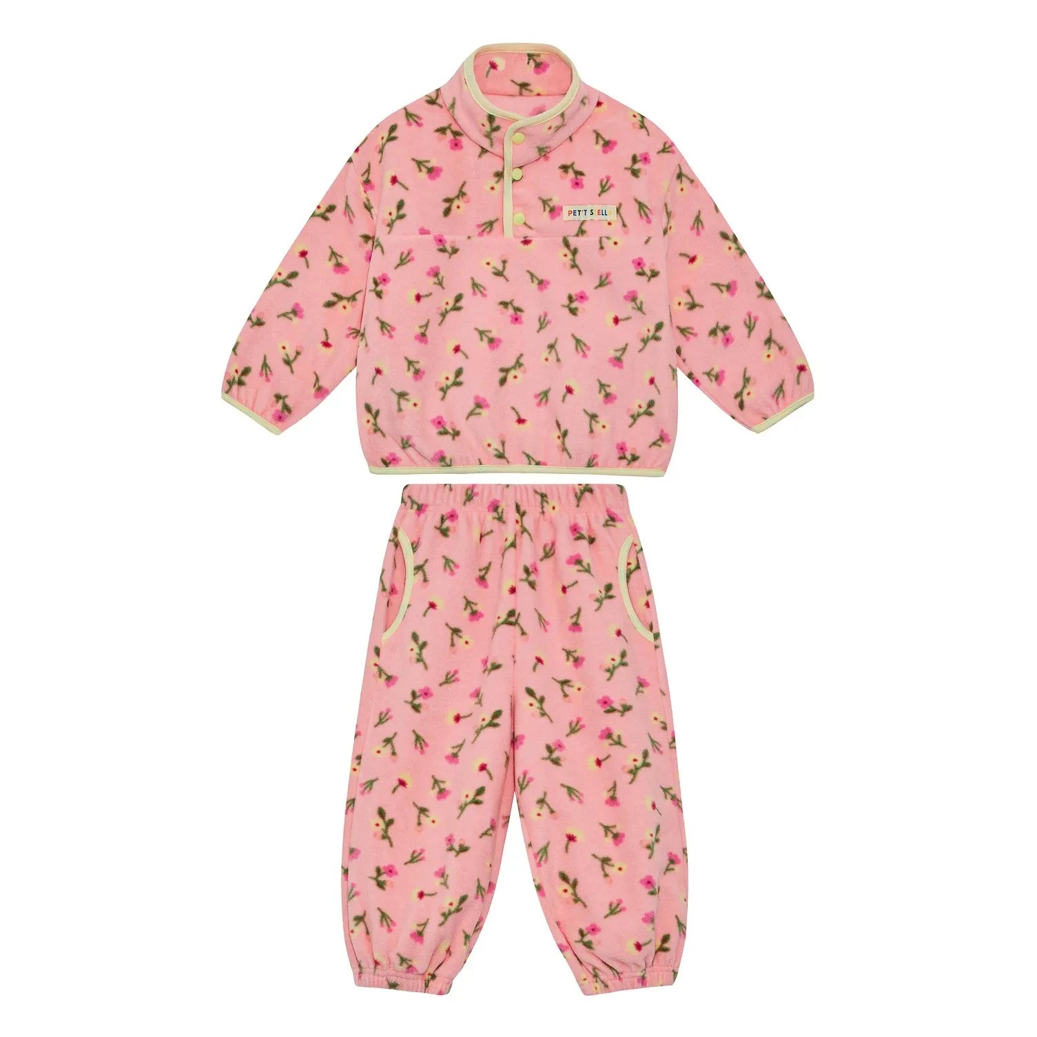 Petit Stella - Çiçek Desenli Polar Takım | Pembe