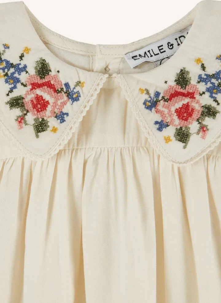 Emile et Ida - Cross-Stitched Romper | Ecru