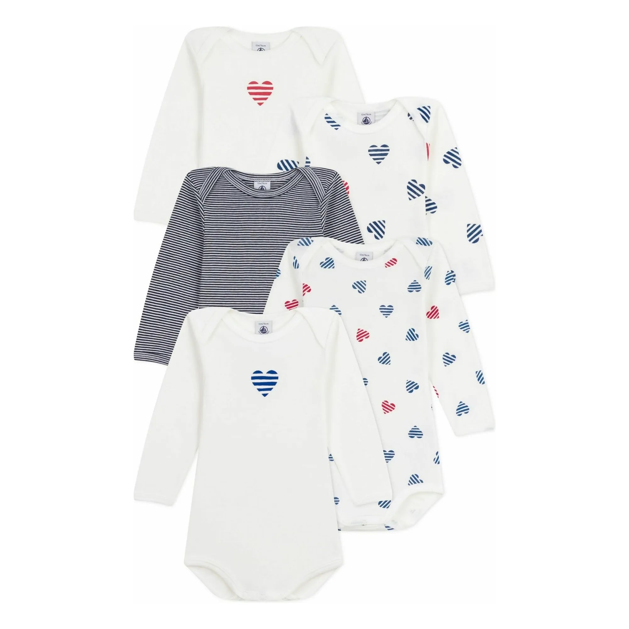 Petit Bateau - 5 Heart Organic Cotton Romper | White