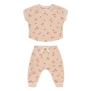 Quincy Mae - Terry T-Shirt and Pants Set | Pale Pink