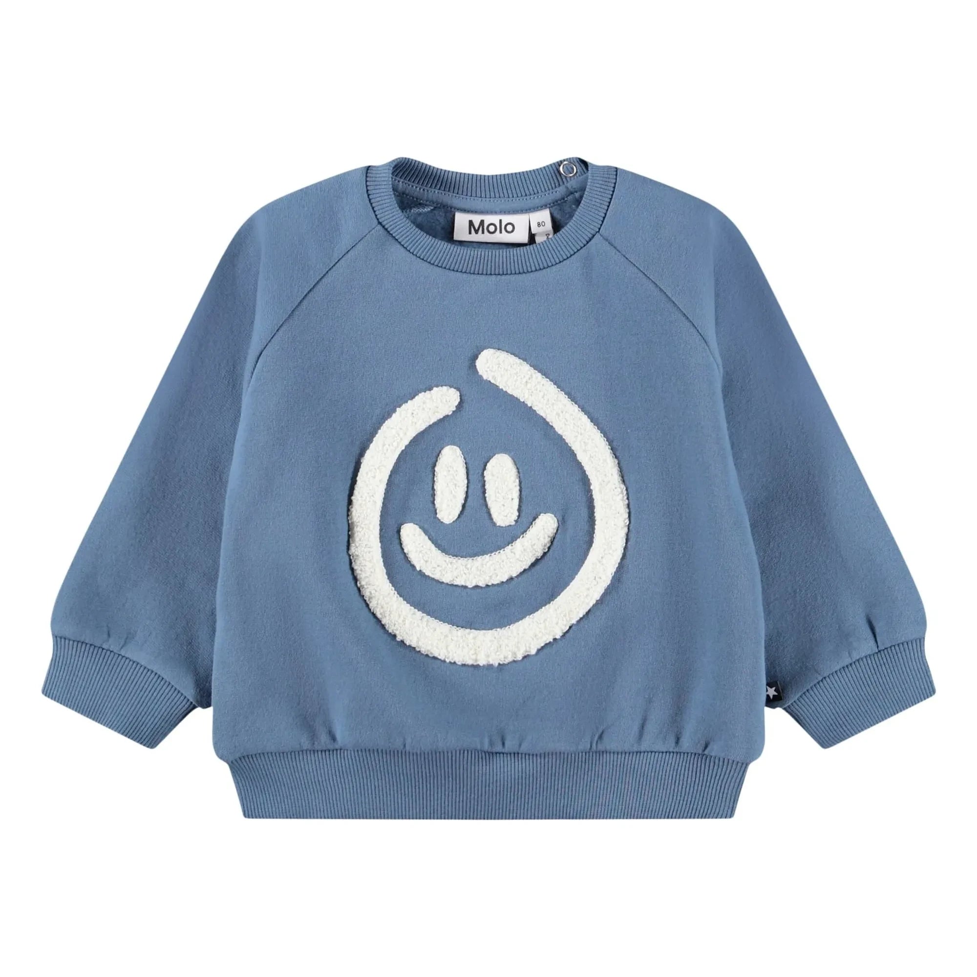 Molo - Disk Smiley Organic Cotton Sweater | Light Blue
