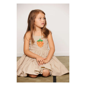 Mini Rodini - Striped Poplin Organic Cotton Drawstring Dress | Brown