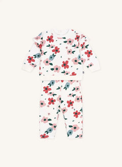 Petit Bateau - Organik pamuklu çiçekli sweatshirt ve jogger seti | Ekru