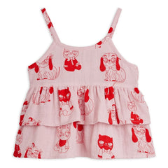 Mini Rodini - Organic Cotton Animal Print Ruffled Top | Pink