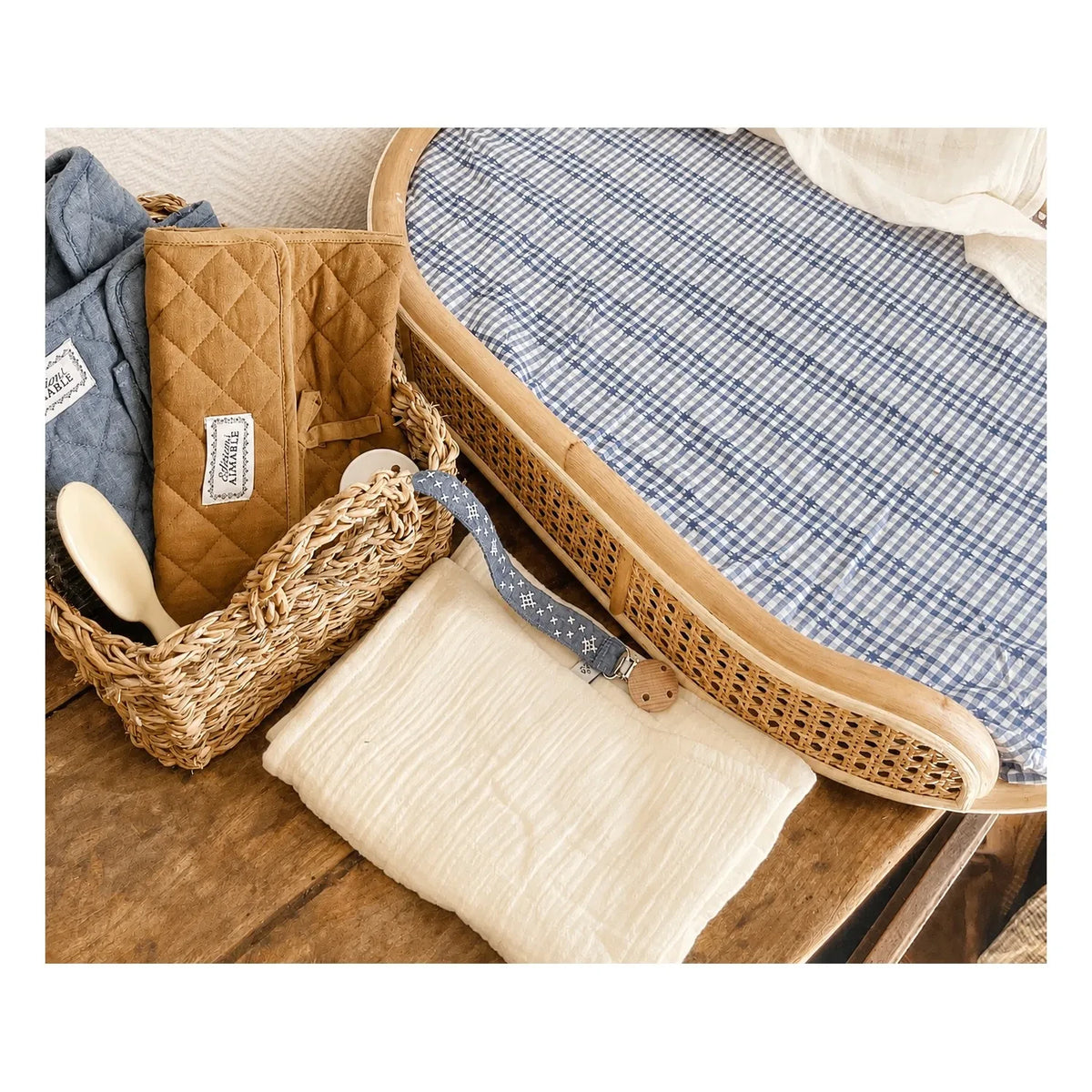 Editions Aimable - Denise changing pad cover | Blue Vichy Cotton