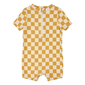 Petit Lem - Textured Plaid Anti-UV Jumpsuit Shorts Recycled Fibers | Yellow