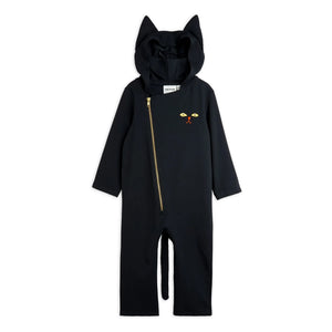 Mini Rodini - Organic Cotton Cat Onesie | Black