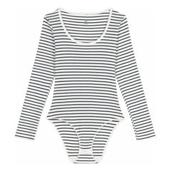 Petit Bateau - Striped Ribbed Bodysuit | White