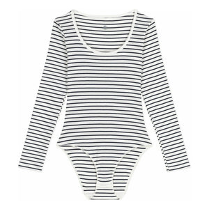 Petit Bateau - Striped Ribbed Bodysuit | White