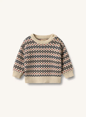 Wheat - Harlow Organic Cotton Baby Jacquard Sweater | Beige