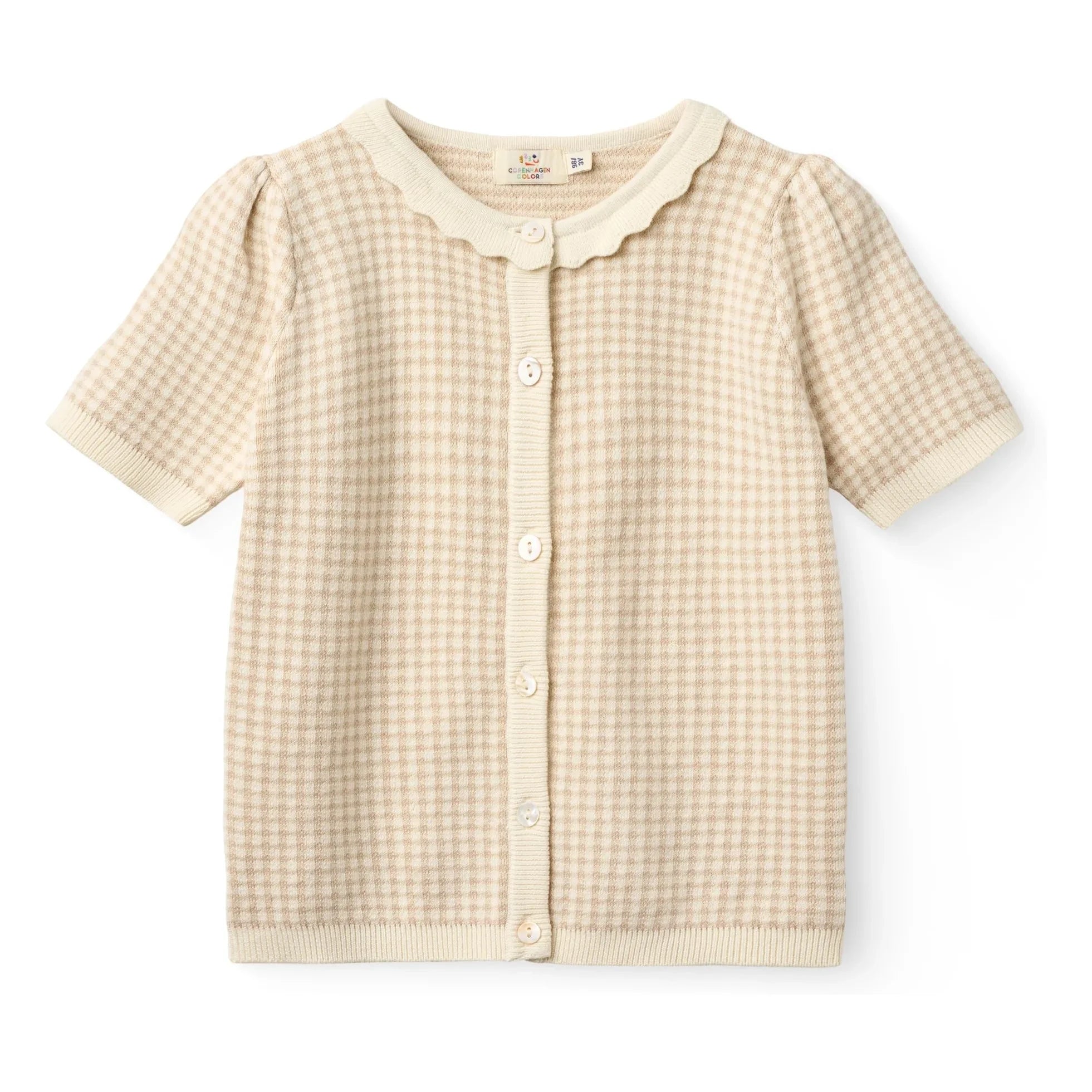 Copenhagen Colors - Organic Cotton Jacquard Short-Sleeve Cardigan | Beige Pink