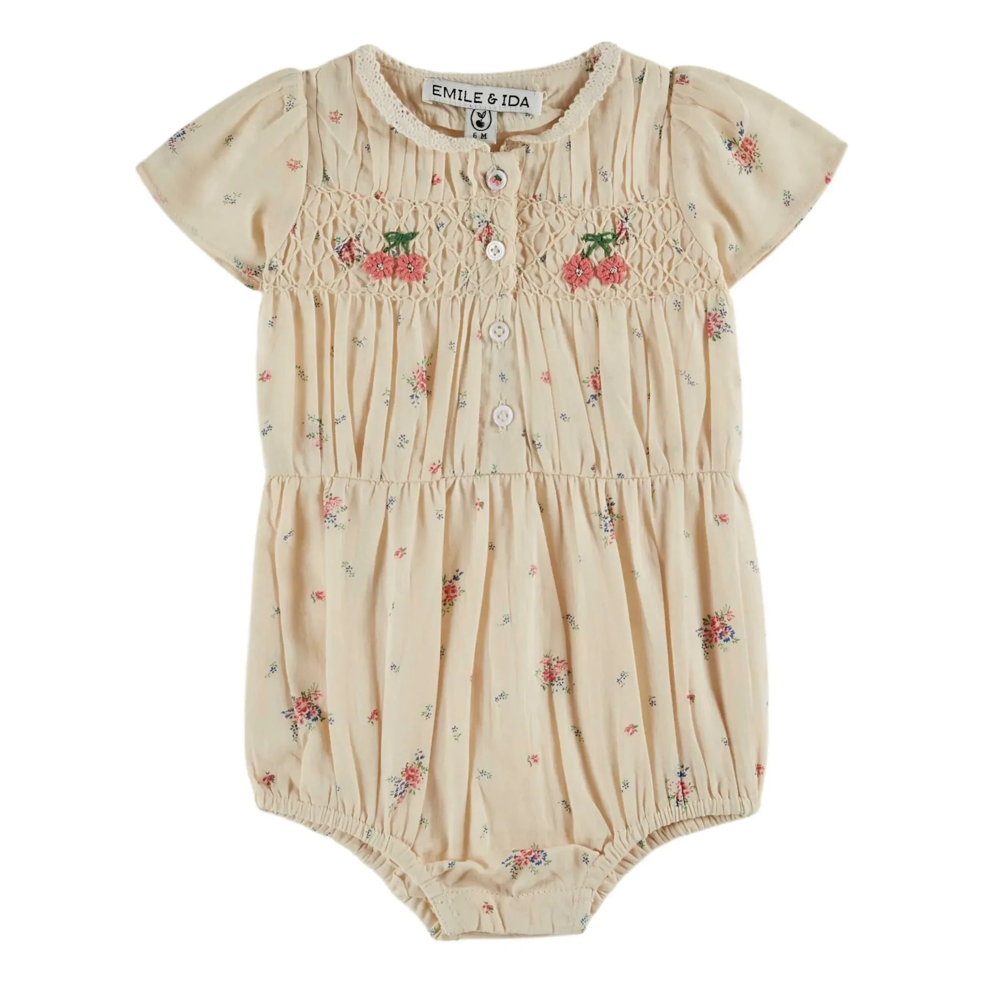 Emile and Ida - Gathered Organic Cotton Floral Jumpsuit | Cream