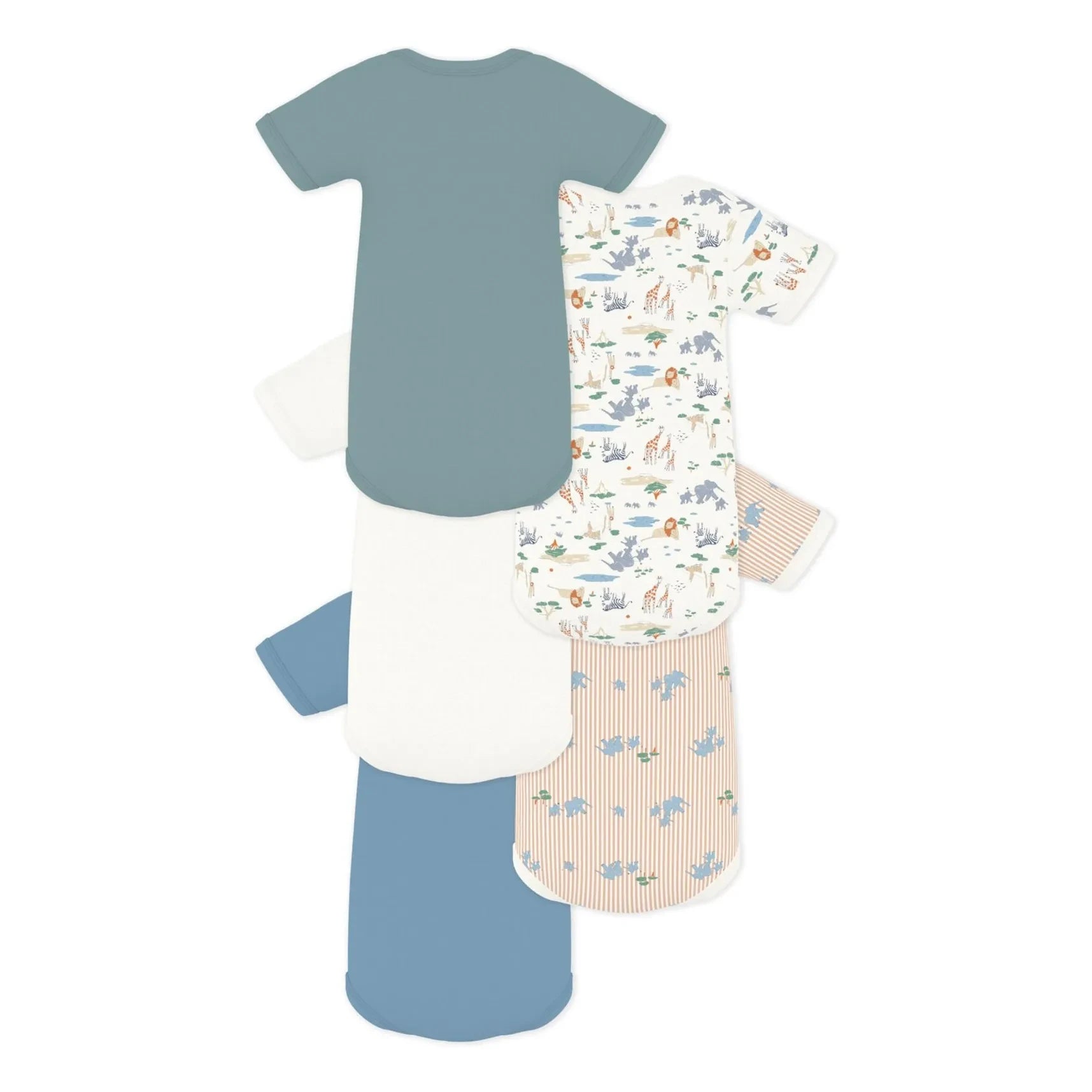Petit Bateau - 5-Pack Organic Cotton Animal Print Bodysuits | Blue