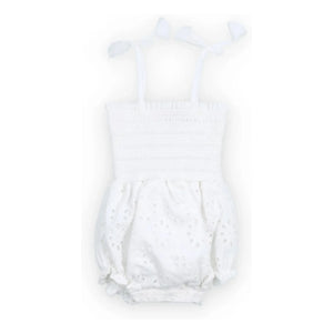 The New Society - Sakura Embroidered English Romper | White