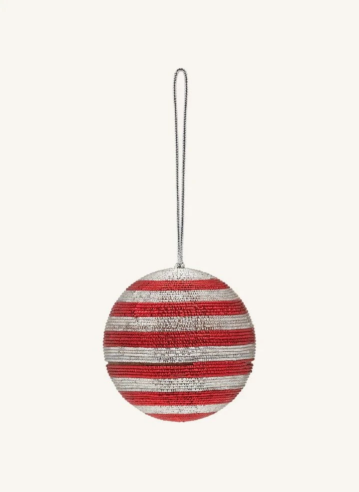 Anna + Nina - Red Striped Eye-Catching Shiny Christmas Bauble | Red