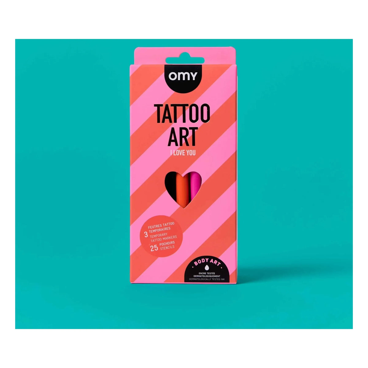 Omy - Felt Pens and Stencils for I Love You Temporary Tattoos | Pink