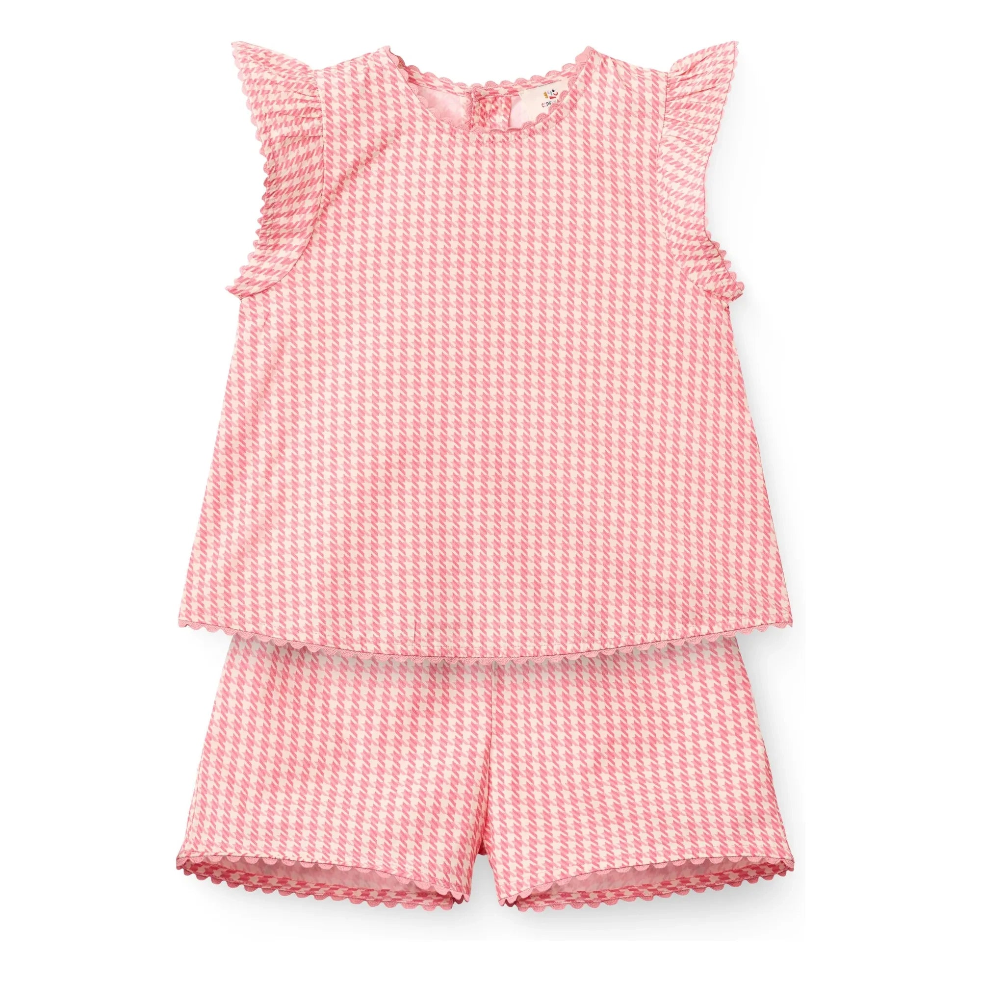 Copenhagen Colors - Pied de Poule Organic Cotton Top and Shorts Set | Powder Pink